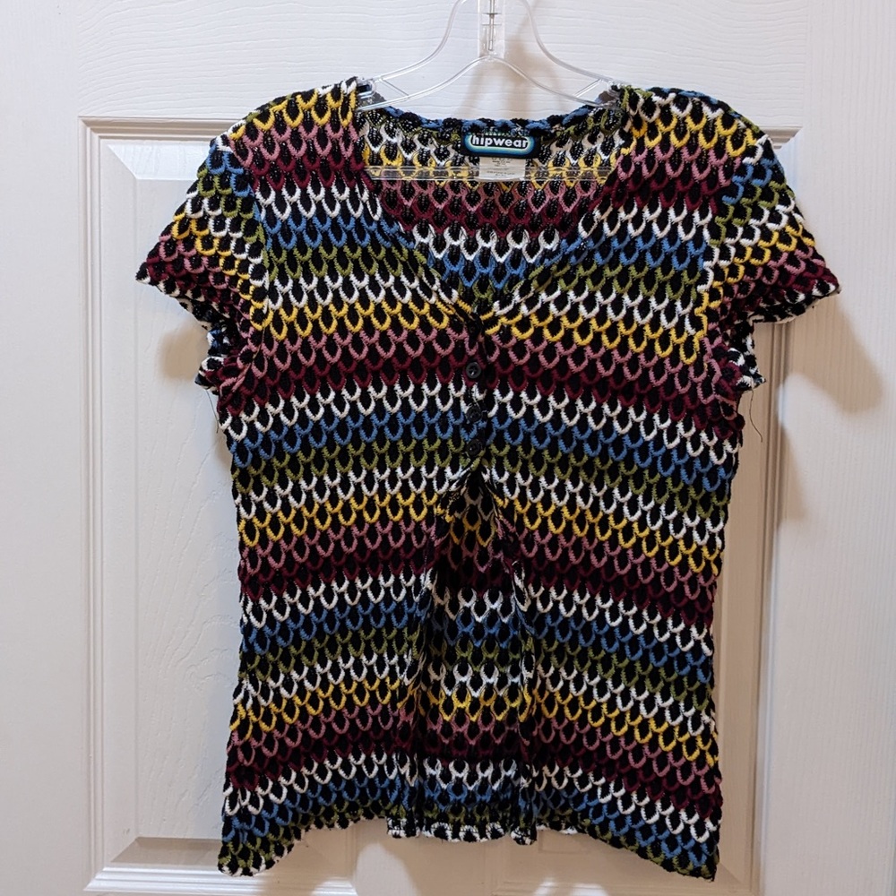 Vintage Buckle Nineties Funky Crocheted Multi-Color Top